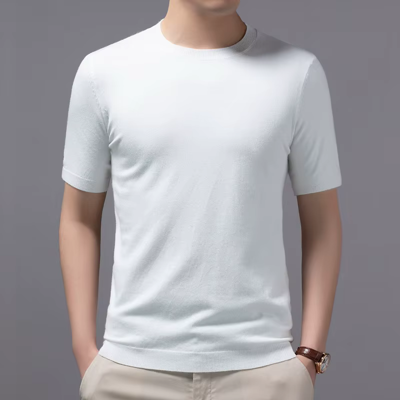 T-shirt en cachemire mérinos ultrafin tricoté à col rond pour homme