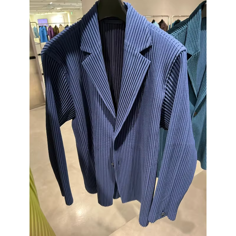 Veste plissée Miyake pour homme, nouvelle collection printemps 2026, manteau à manches longues, col rabattu, coupe ample décontractée, style japonais, haut oversize