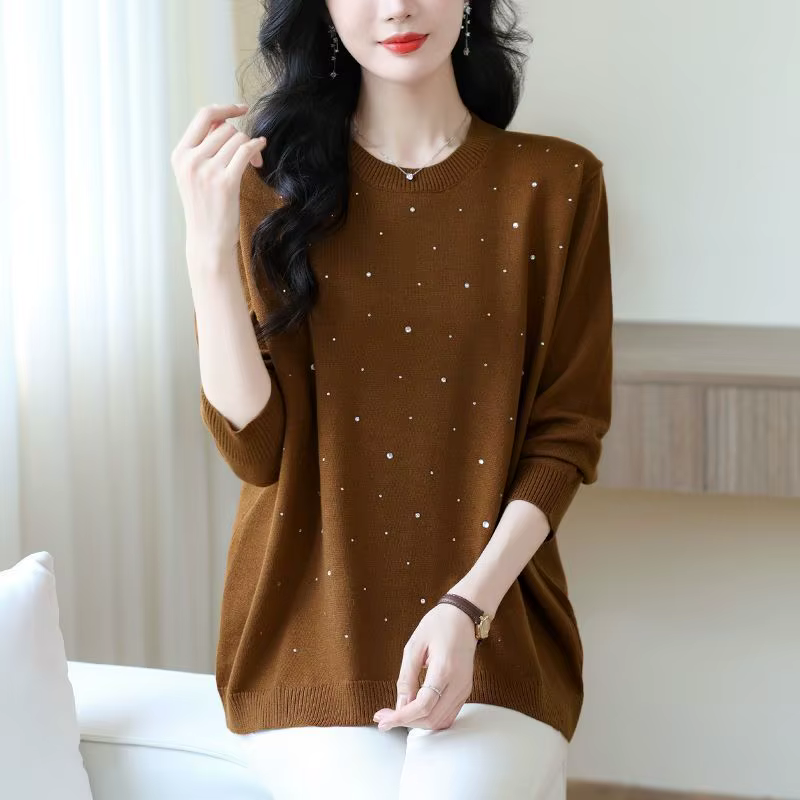 Pull à col rond pour femmes, haut ample, chemise de Base d'âge moyen, repassage, automne et hiver, nouvelle collection 2025