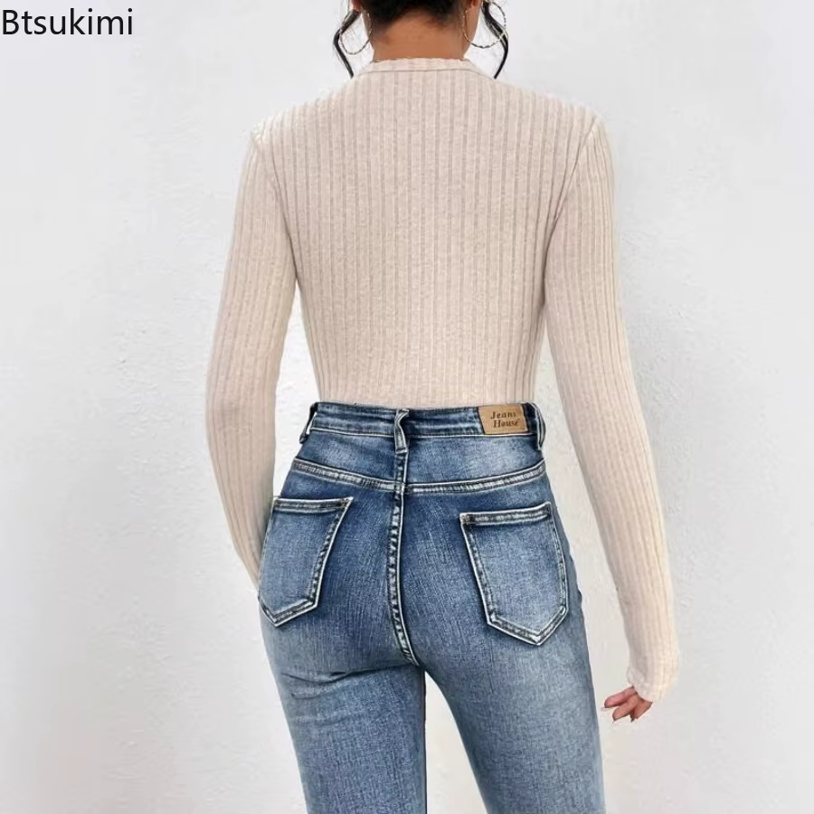 Body Beige décontracté à manches longues et col en v pour femme