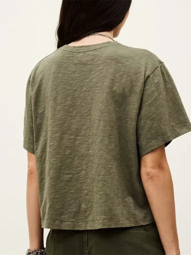 T-shirt vert imprimé lettres pour femme