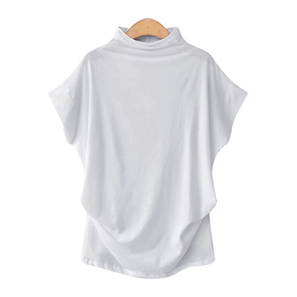 T-shirt à manches courtes et col haut pour femme