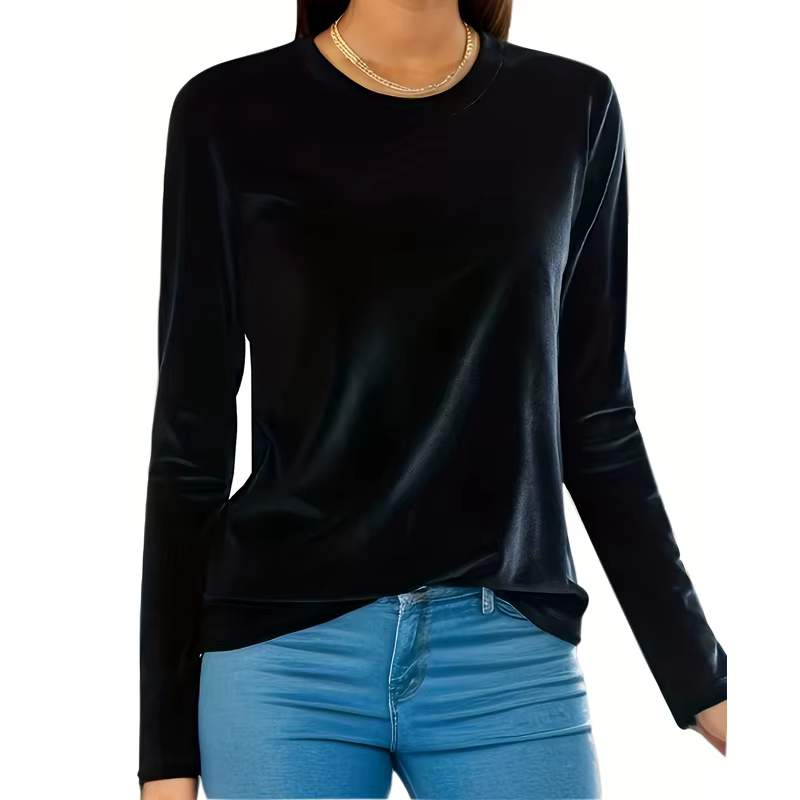 Grande taille femmes hauts 2025 nouvelle couleur unie col rond à manches longues chemise mince extensible Blouse décontracté coupe ample tunique haut 1XL-5XL