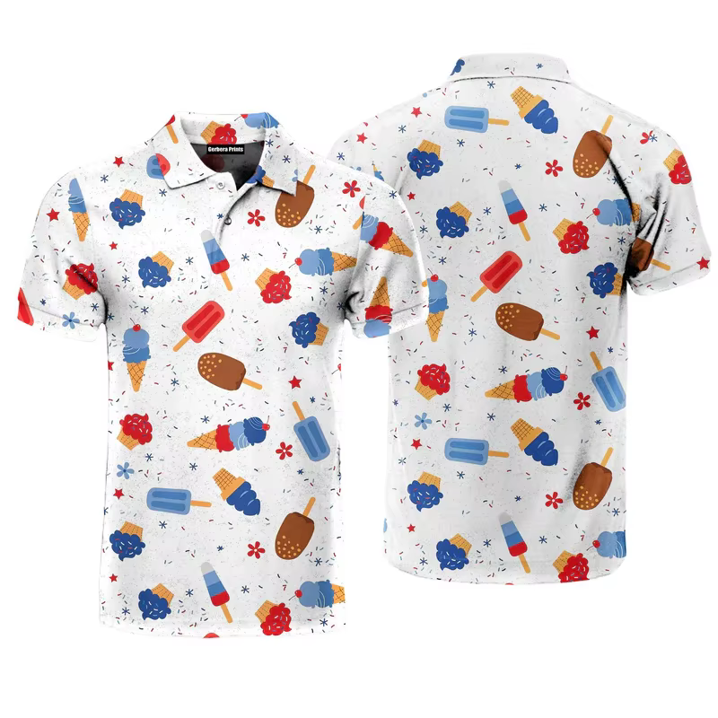 Harajuku manches courtes hommes polos crème glacée impression 3d revers homme haut nouvel été surdimensionné