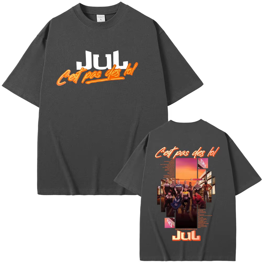 Rappeur Jul Album de musique Tour du monde 2025 T-shirt hommes femmes Hip Hop surdimensionné à manches courtes t-shirts mâle mode Vintage Streetwear
