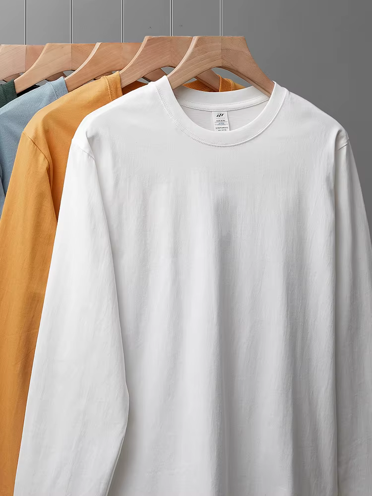 DUKEEN hommes 260G à manches longues t-shirts 2025 printemps pur coton couleur unie basique col rond maillot de corps