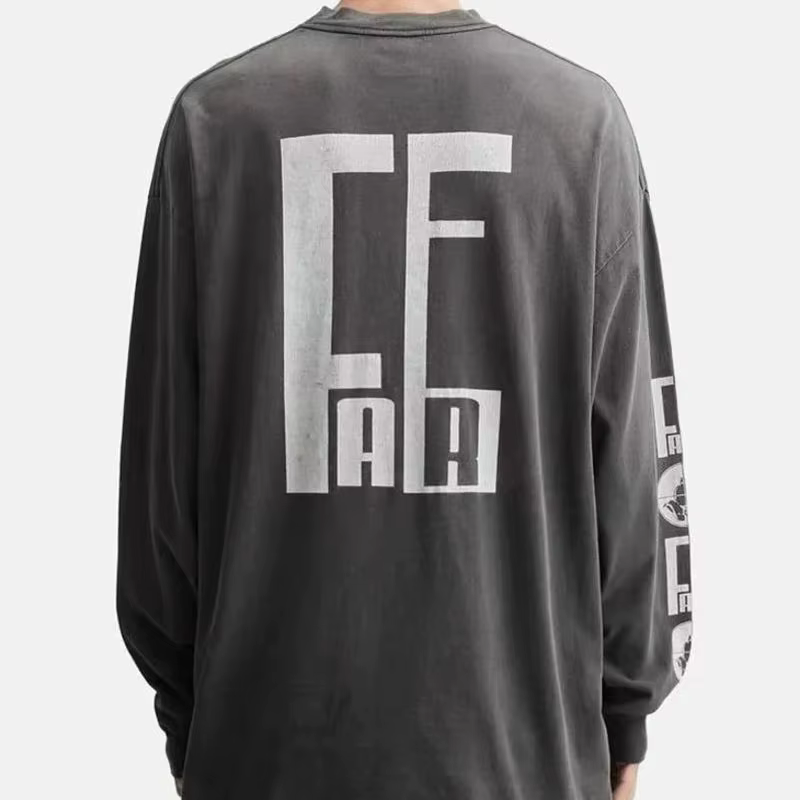 Nouveau Streetwear SAINT à manches longues t-shirt hommes femme lavé faire vieux endommagé mode col rond haut
