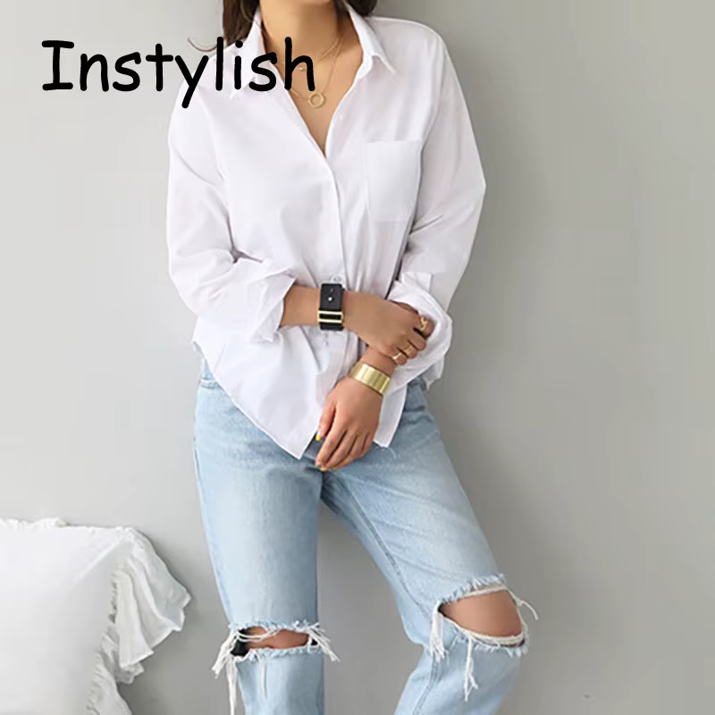 Chemise blanche à manches longues pour femmes