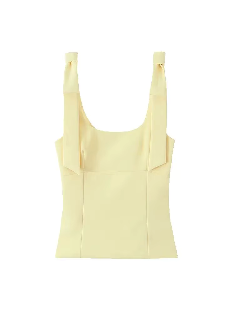Femmes mode bretelles avec nœud ajusté débardeur col carré côté fermeture éclair femme Camis Mujer