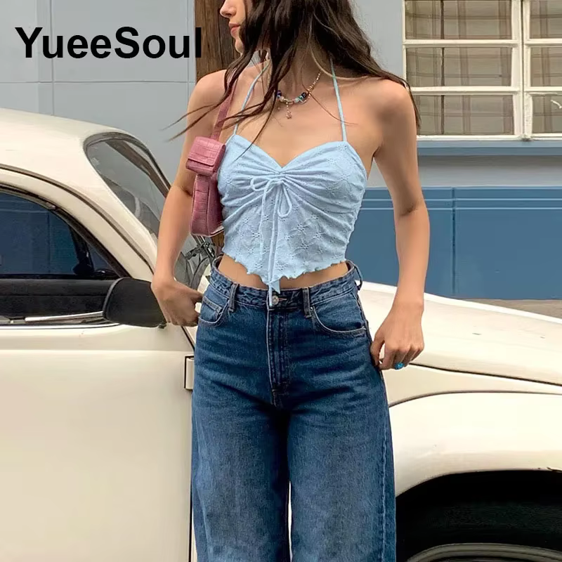Haut court bleu Y2K pour femmes