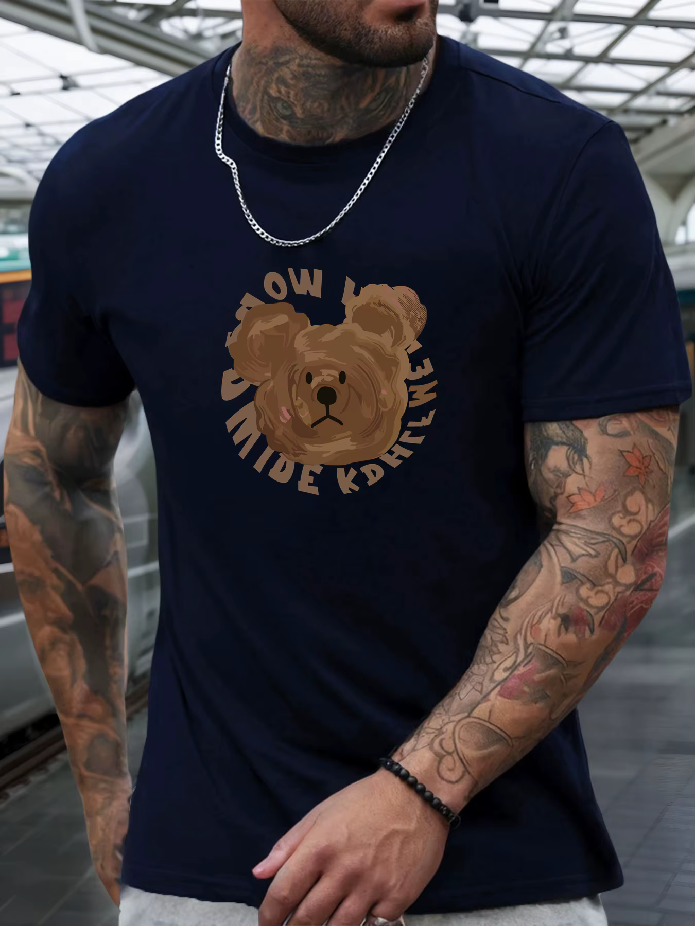 2025 hommes à la mode mignon ours brun graphique T-Shirt blanc décontracté confortable doux coton minimaliste quotidien haut Streetwear