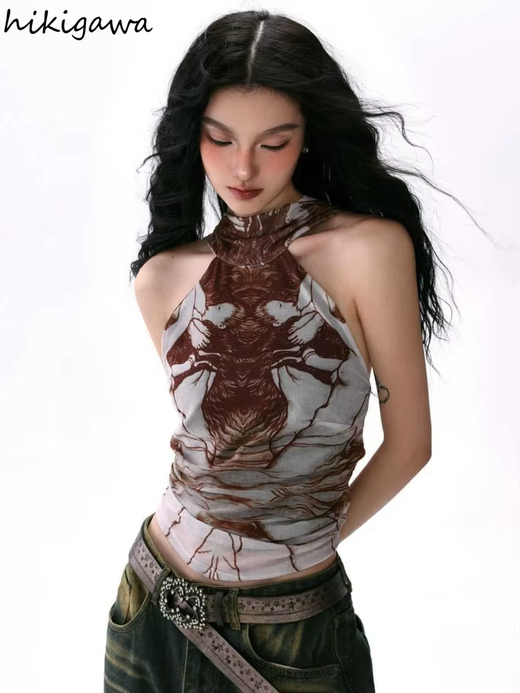 Y2k hauts débardeurs Sexy pour femmes Streetwear mode Camis cravate-teinture été sans manches haut court 2025 Ropa Mujer dos nu tunique gilet