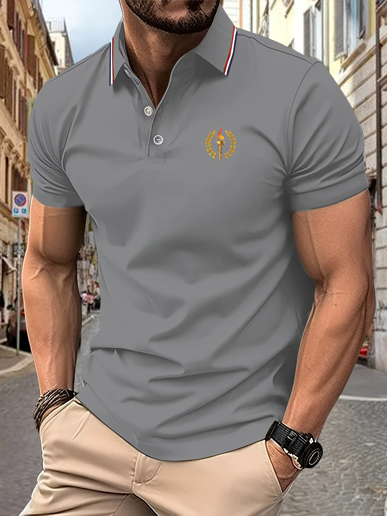 2025 nouveaux hommes Polo torche motif imprimé été revers rayures