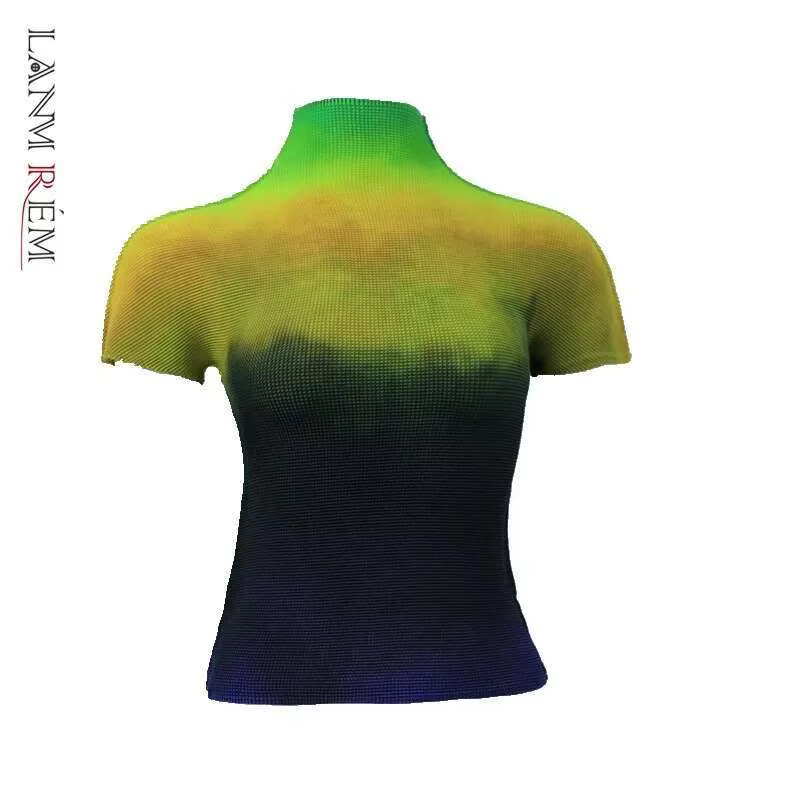 LANMREM 2025 été nouveau T-shirt tout-match pour Famale haute qualité Style mince tissu élastique à manches courtes hauts femmes décontracté YJ780