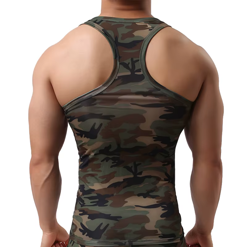 Débardeur Camouflage Homme Été Sans Manches Y-Back Gilet Musculation Gym Entraînement Sous-vêtement Séchage Rapide Fitness Sportswear