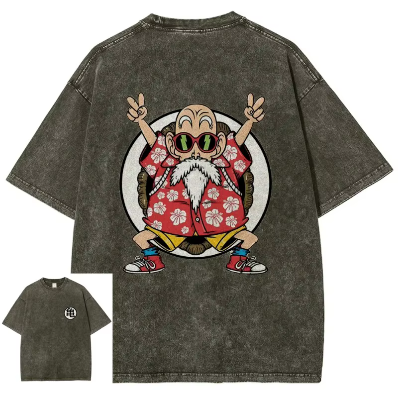Dragon Ball Anime 2026 nouveau maître chaud Roshi lavé hommes 2025 été T-shirt Harajuku rétro rue ample femmes décontracté haut de sport