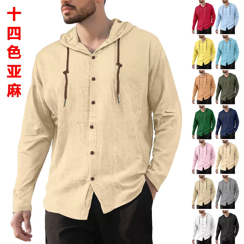 T-shirt homme 2026 décontracté Nouvelle collection Printemps/Été à capuche Couleur unie en coton Haut