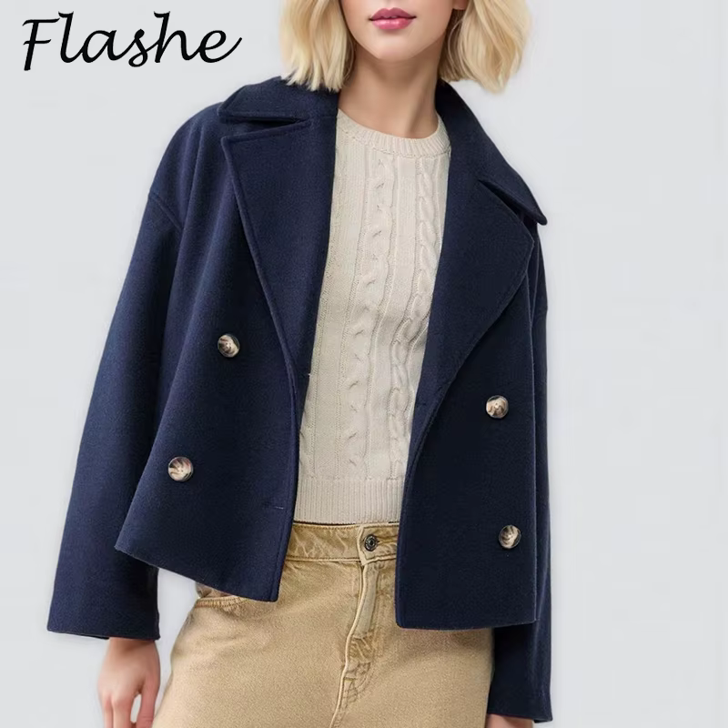 Femmes élégantes Blazers manteau col rabattu Double bouton vestes