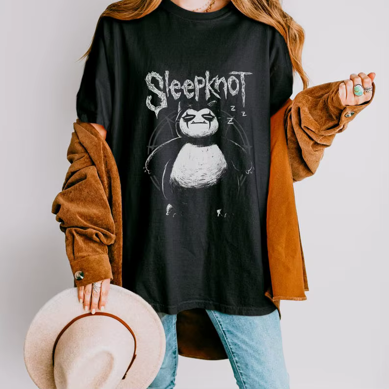 T-shirt en coton imprimé graphique drôle Snorlax X Sleepknot