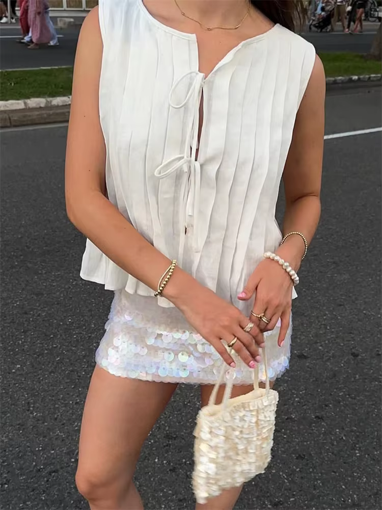 Tossy blanc pansement côtelé débardeur chemises pour femmes évider sans manches mince été mode gilet