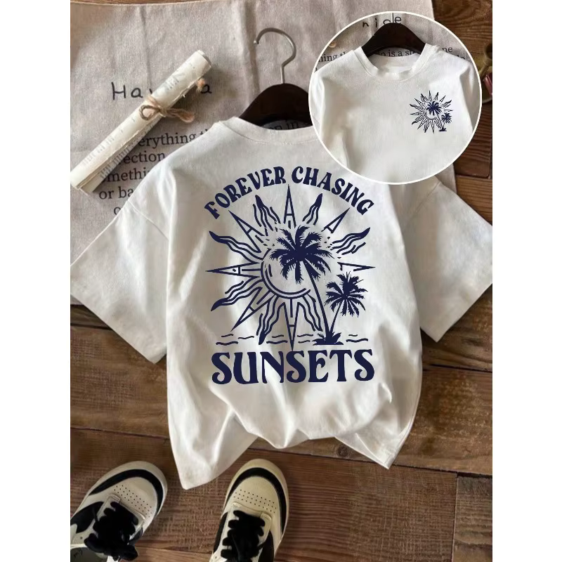 T-shirt à manches courtes imprimé soleil et cocotier