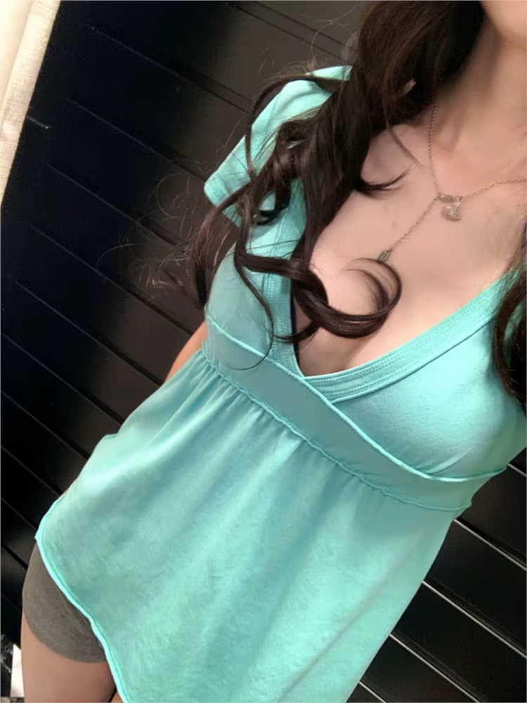T-shirts femme col en V profond turquoise