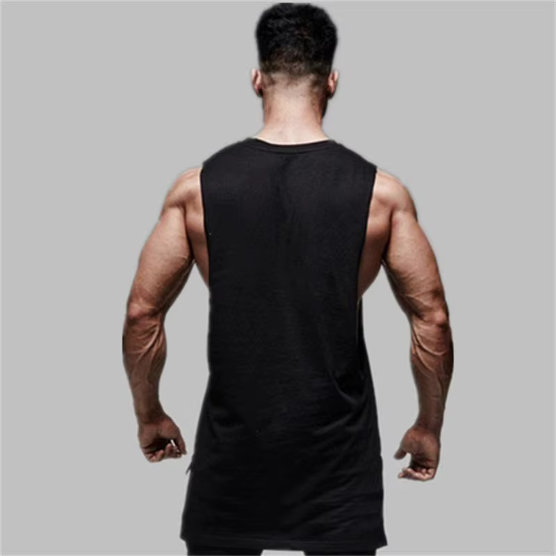 Chemise de sport en coton pour hommes, haut de sport, vêtements de fitness d'été, chemise d'entraînement, chemise longue pour hommes, Hip Hop