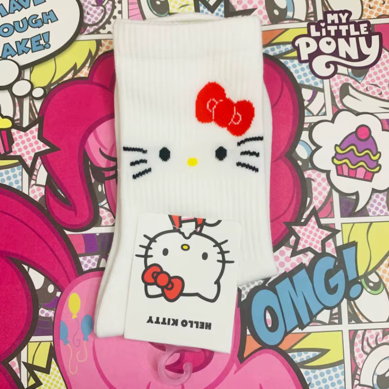 Chaussettes hautes imprimées Kuromi mignonnes pour femmes et filles, chaussettes longues en coton doux à motif de dessin animé Kawaii, décontractées pour le quotidien, vente en gros