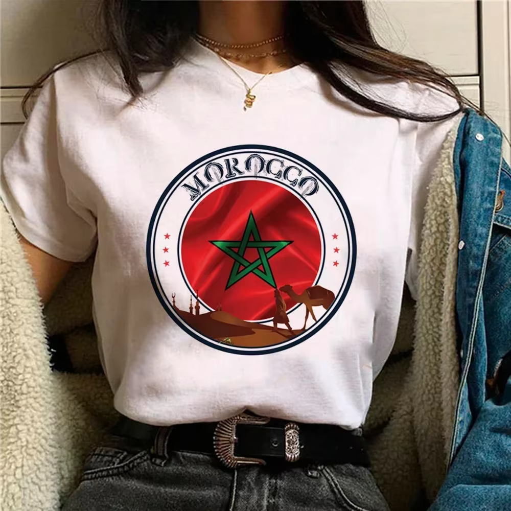 Femmes T-shirt maroc maroc imprimé hauts T-shirt noir femme été T-shirt 90s filles graphique T-shirt femme mignon hauts T-shirt