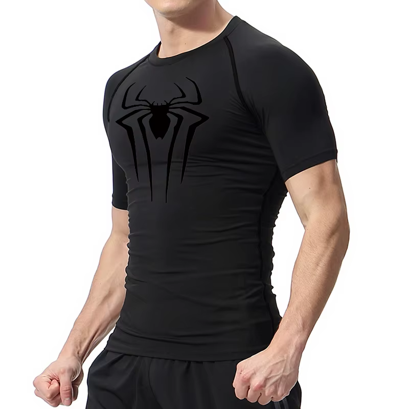 Chemises de Compression imprimées araignée pour hommes, t-shirt d'été à manches courtes, protection contre les éruptions cutanées, d'entraînement, d'athlétisme, à séchage rapide