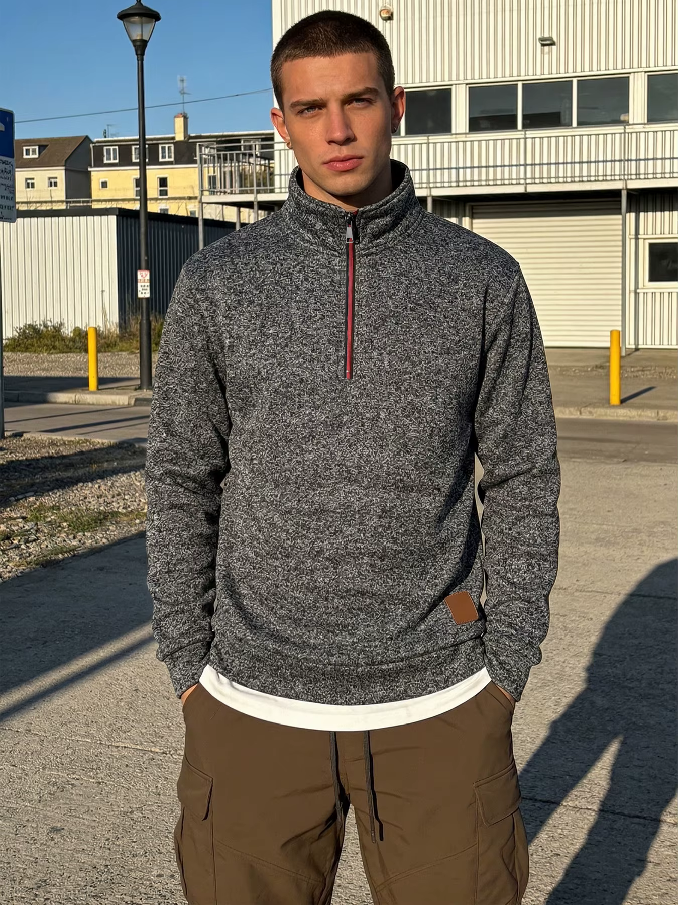 Sweat-shirt polaire demi-zip pour homme