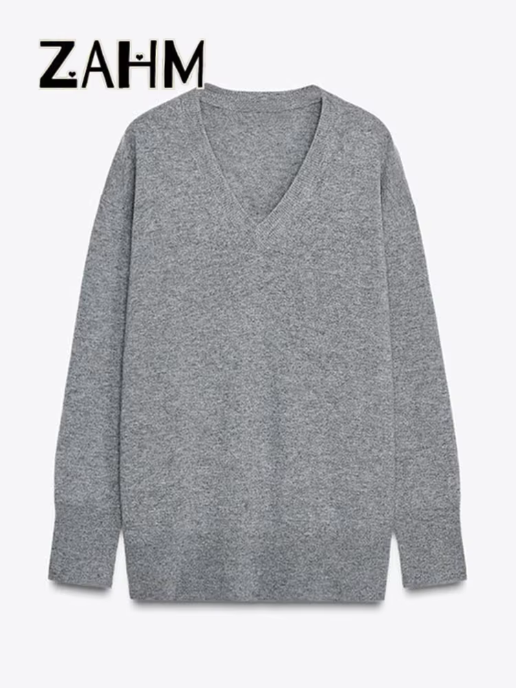 Pull tricoté élégant à col en v pour femme