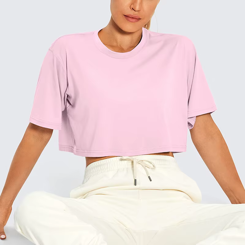 T-shirt court à col rond pour femme