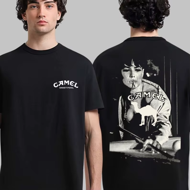 T-shirt Rétro Camel Cigarettes Pleasure to Burn en Coton Vintage à Manches Courtes