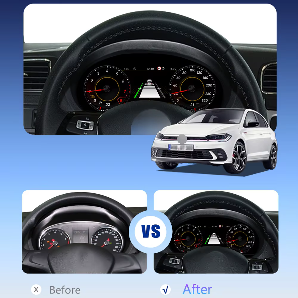 Tableau de bord numérique LCD Prelingcar de 10,25 pouces pour Volkswagen Polo 2011-2019, panneau d'instruments, compteur de vitesse