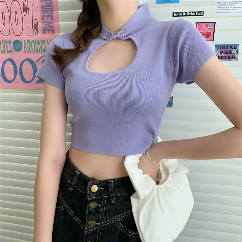 T-shirt manches courtes col goutte d'eau pour fille foncée