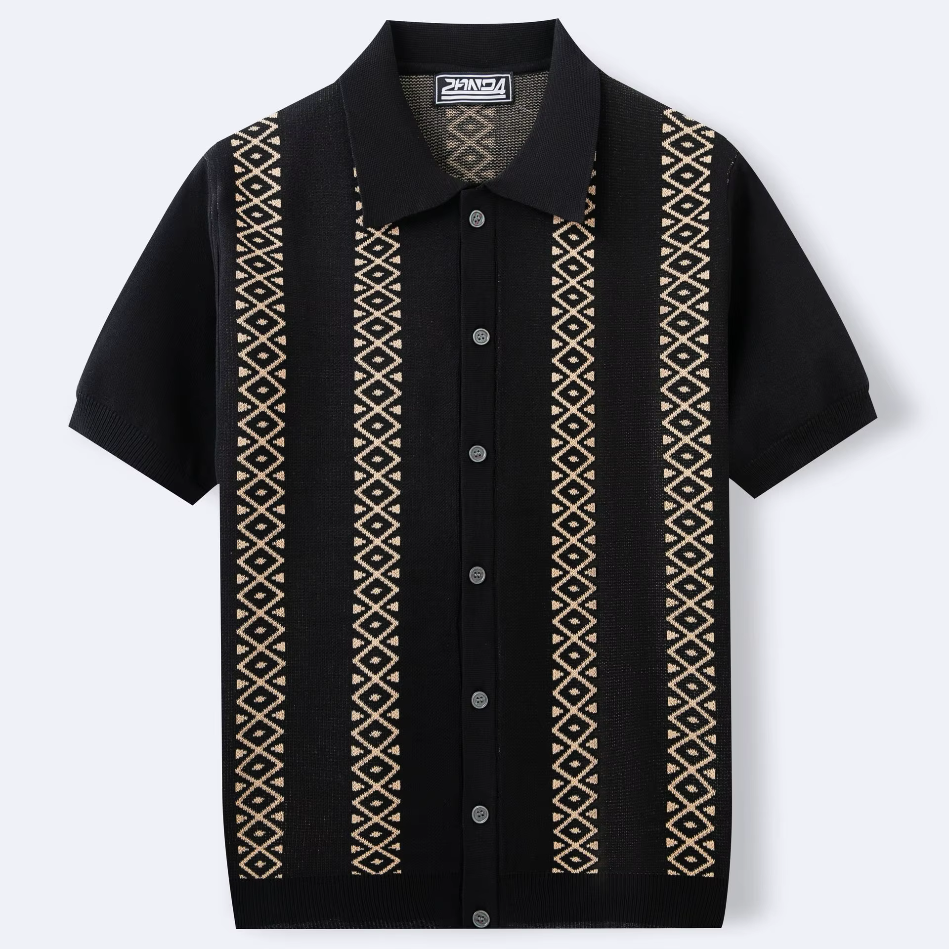 Chemise tricotée jacquard rayée d'été pour hommes européens et américains