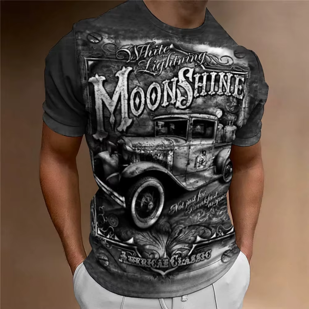 T-shirt de moto hommes impression 3D à manches courtes Vintage classiques