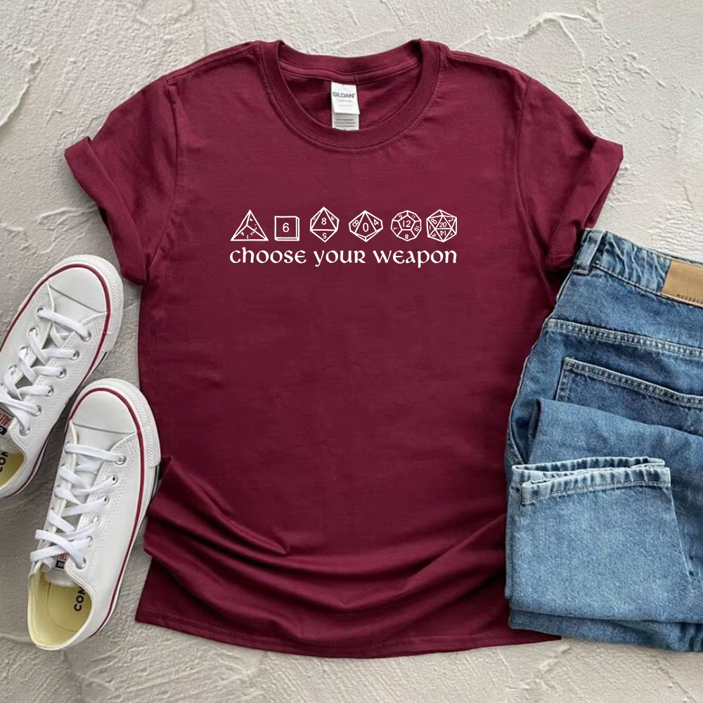 Choisissez votre arme T-shirt drôle DnD dés chemise jeux de société RPG Gaming t-shirts unisexe à manches courtes