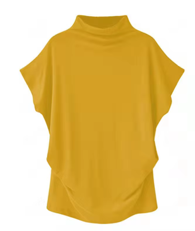 T-shirt à manches courtes et col haut pour femme