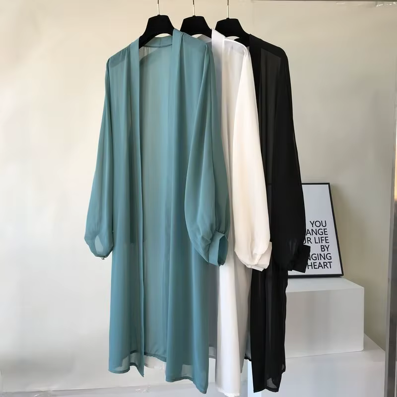 Cardigan long en mousseline de soie pour femmes