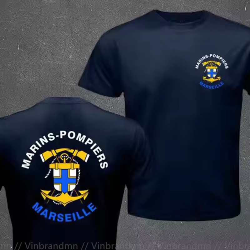 Marins français pompiers Marseille bataillon de feu Naval T-shirt hommes à manches courtes décontracté 100% coton