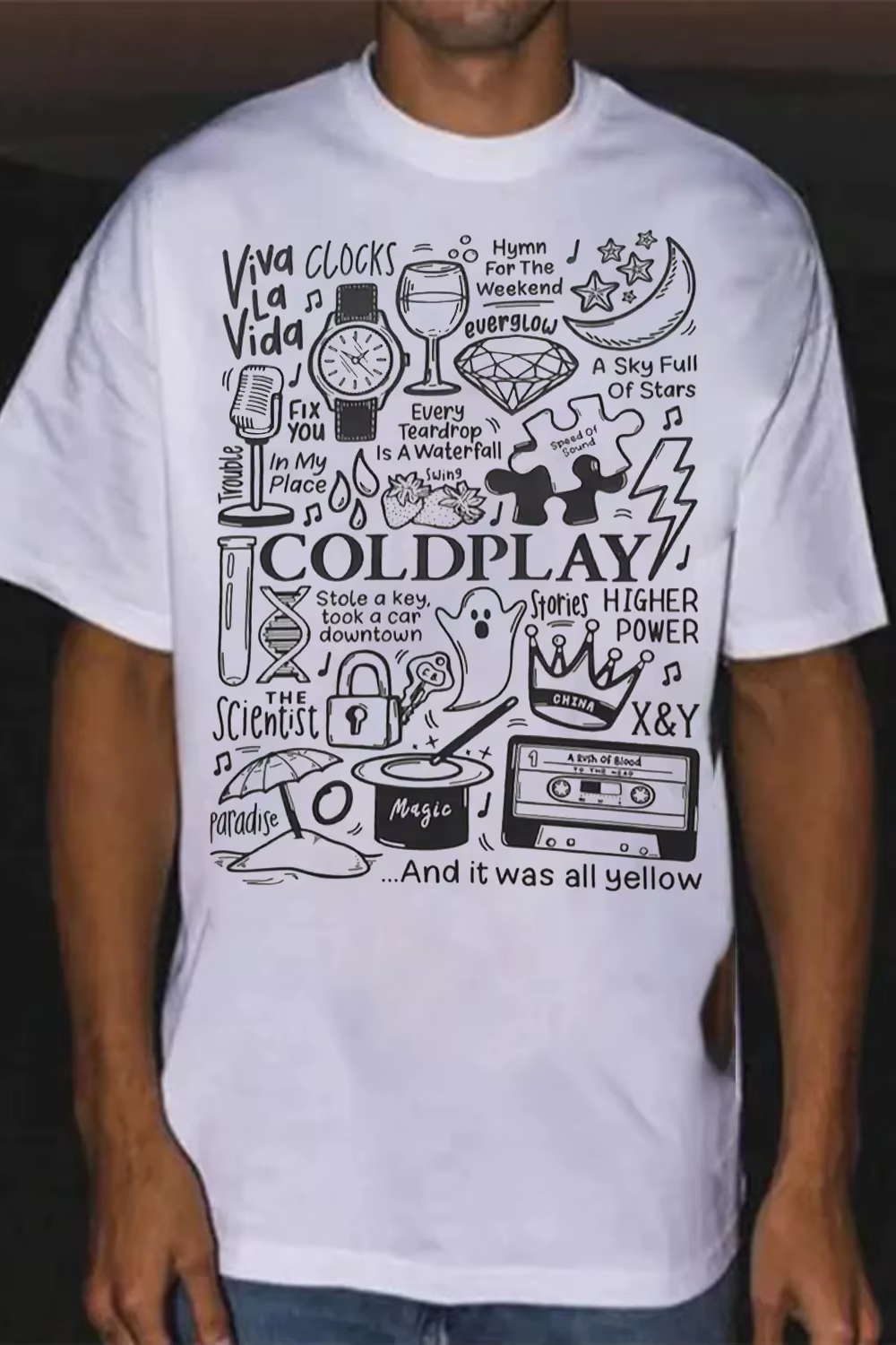 T-shirt unisexe tendance en coton à manches courtes et col rond pour homme et femme, coupe ample, idéal pour l'été – Édition limitée Cold-plays