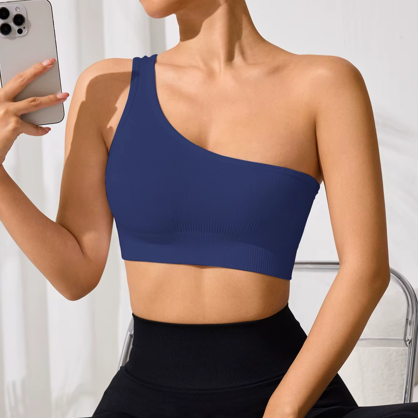 Femmes Yoga course Fitness hauts une épaule Sexy sangle sport débardeur