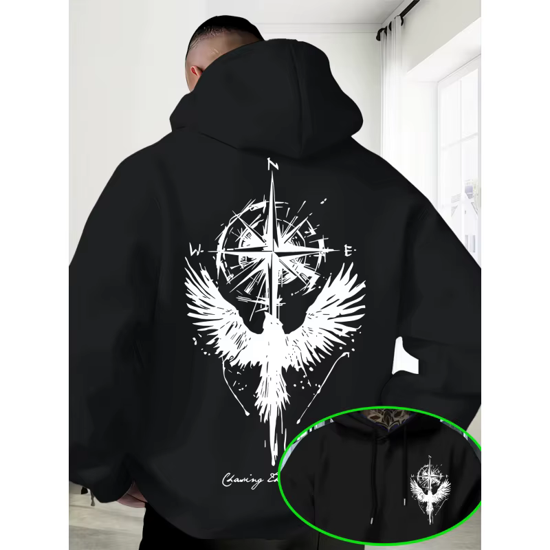 Sweat-shirt à capuche imprimé tendance personnalisé décontracté pour homme. Idéal pour les rendez-vous en plein air