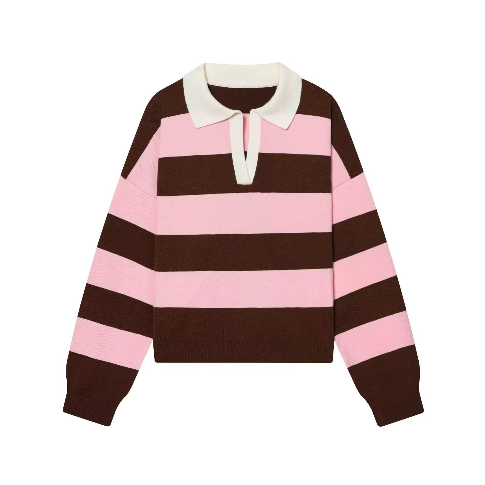 Nouvelle Arrivée Hiver – Pull Tricoté à Col Polo Rayé à Manches Longues – Style Décontracté Confortable en Fibre de Polyester Coupe Ample