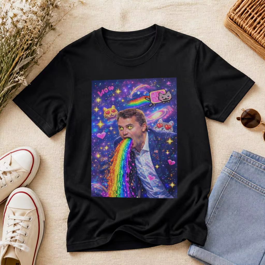 Kirkification Charlie Kirk Creative Meme Nyan-Cat T-shirt drôle pour hommes 100% coton