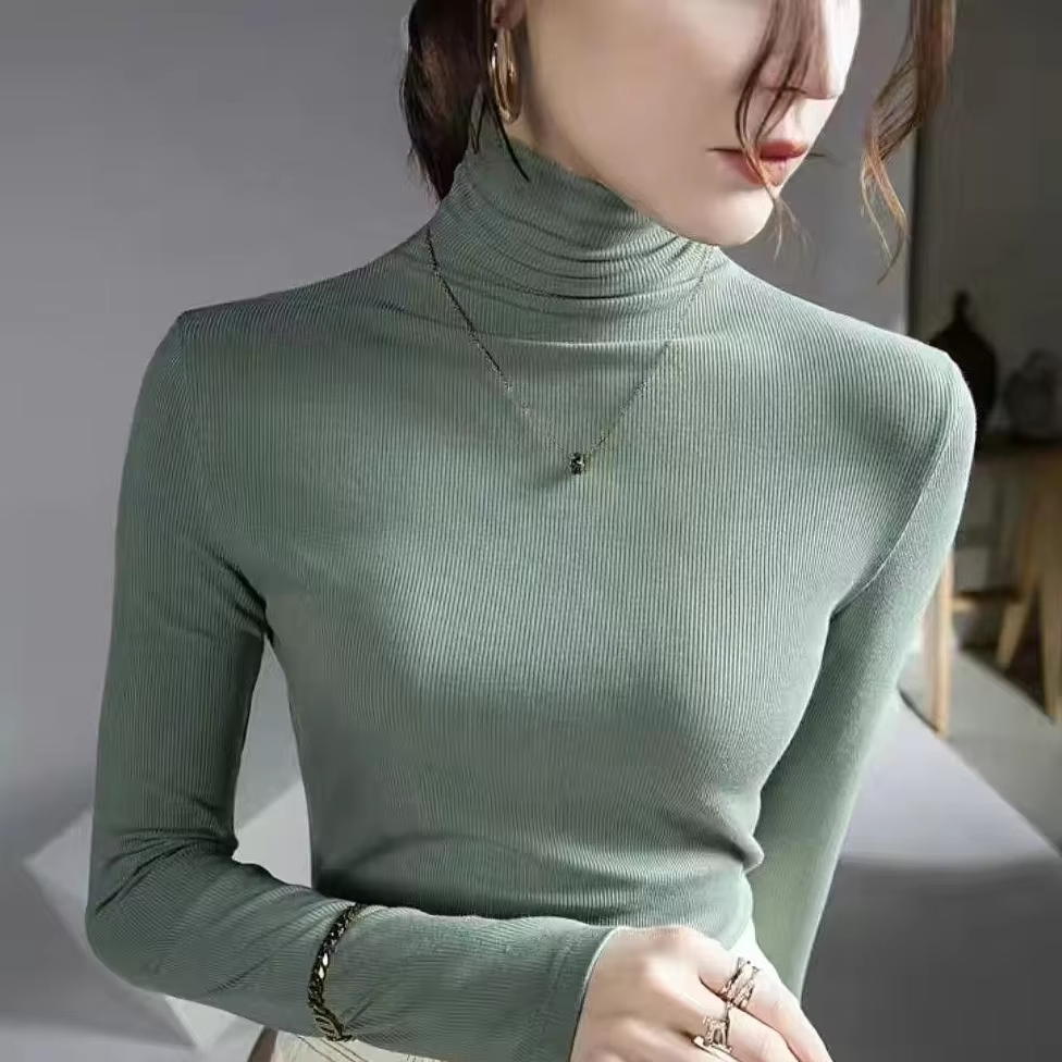 Femme T-shirt col roulé vêtements maigres 2025 haut noir pour femmes violet