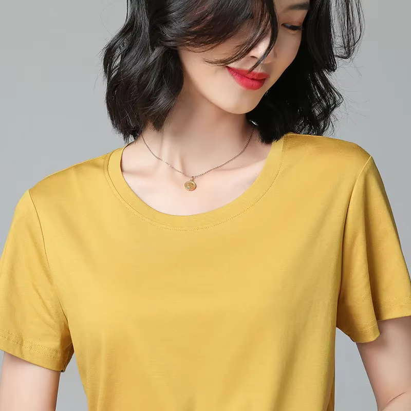 T-shirt Femme en Pur Coton à Manches Courtes