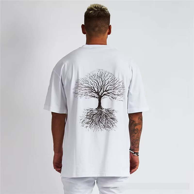 T-shirt à capuche imprimé arbre de vie pour hommes